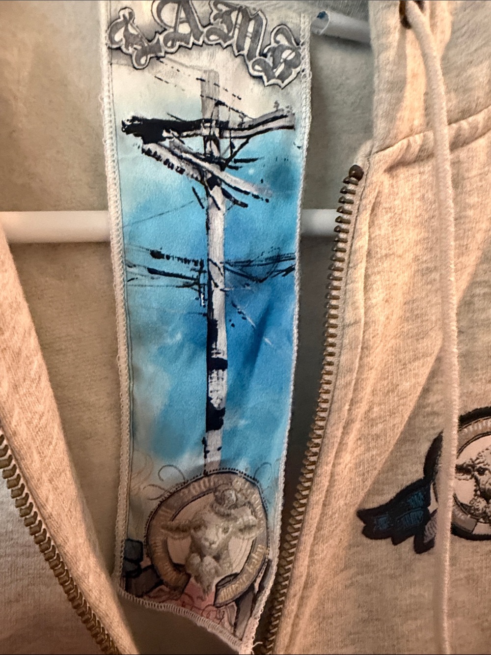 L.A.M.B. Light Gray Zip-Up Hoodie Bomber Jacket with Small Chest Patch - Picture 3 of 11